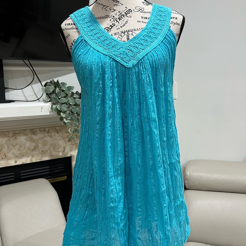 Rare 70’s Euro Aqua Flowy V-neck Greece Dress